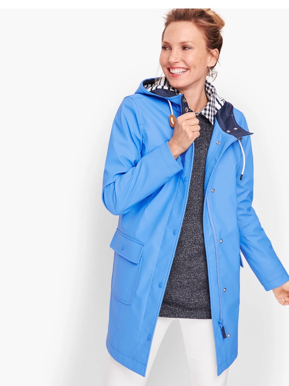 Talbots Bright Blue Hooded Trench Coat